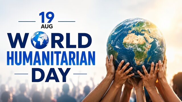 World Humanitarian Day : Diverse People Holding Up A Globe Together In A Bright Inspirational Setting