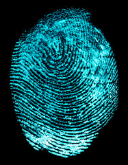 Fingerprint biometric identity and approval. Fingerprint on a black background. Bloody fingerprint...