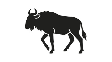 Fototapeta premium Black silhouette of a wildebeest walking side view vector illustration