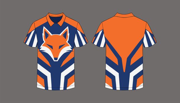Orange Blue Fox Mascot Sports Jersey Vector Template