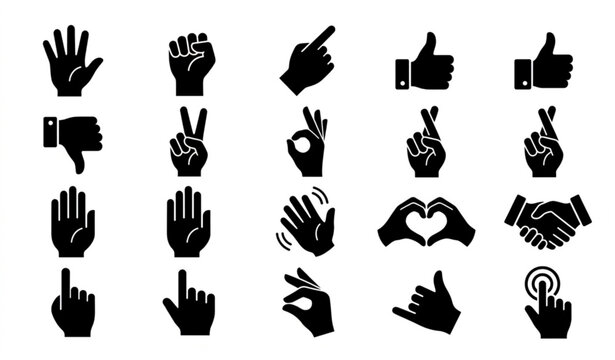 Monochrome hand icon collection with human gestures fingers communication and touch control symbols vector illustration