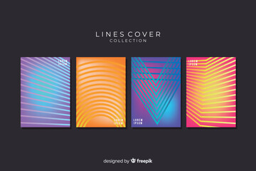 Fototapeta premium Abstract vector poster set with linear gradients and geometric distortion patterns