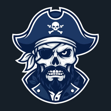 Fierce Pirate Skull with Eyepatch and Bandana.