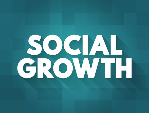 Social growth text concept on teal checkered background shows community development, personal progress, networking, societal advancement, interaction, communication, connection and strategy plan.