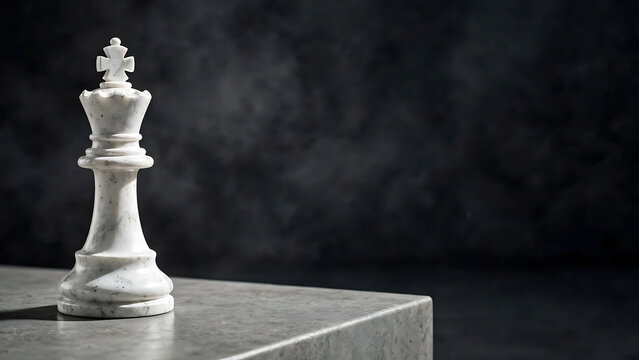 White chess king piece standing alone on a stone surface against a dark moody background