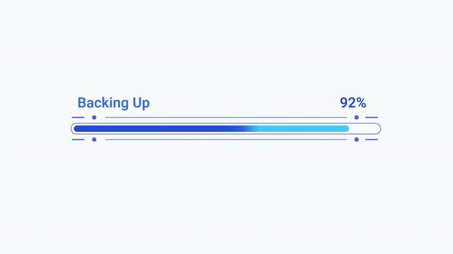 Flat vector illustration of a modern backing up progress bar with percentage indicator, representing data backup, file protection, software progress, and digital workflow.