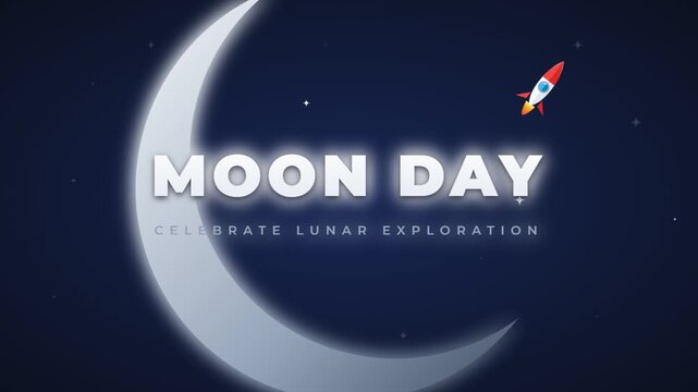Moon Day Motion Graphic Celebrating Lunar Exploration with Rocket