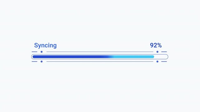Flat vector illustration of a modern syncing progress bar with percentage indicator, representing data synchronization, cloud syncing, software progress, and digital workflow.