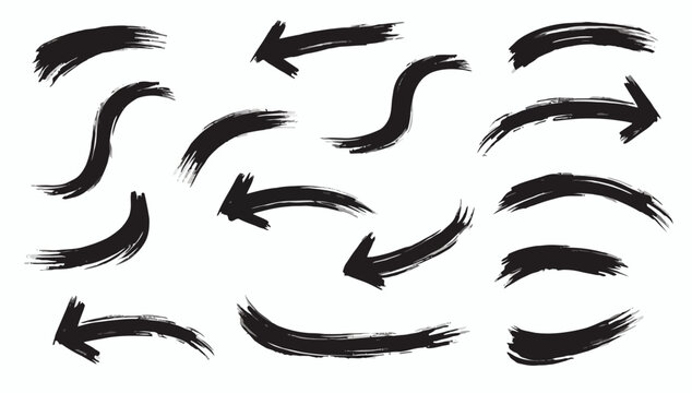 Brush strokes arrows Set of paint brush stroke and abstract grunge banner for graphic decoration. Grunge black paint, ink brush strokes. brush collection, brush stroke arrows for black ink paint
