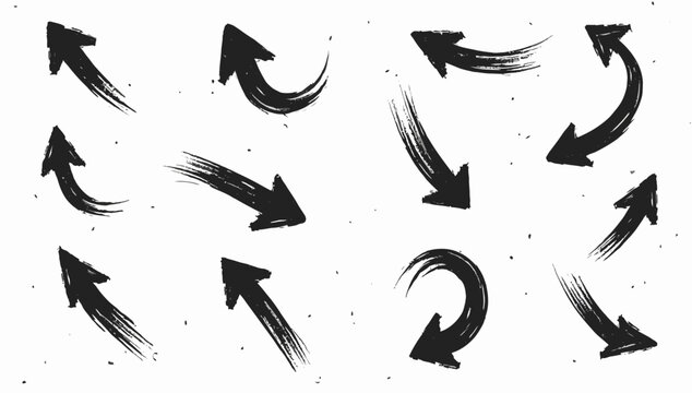 Brush strokes arrows Set of paint brush stroke and abstract grunge banner for graphic decoration. Grunge black paint, ink brush strokes. brush collection, brush stroke arrows for black ink paint
