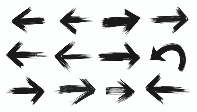 Brush strokes arrows Set of paint brush stroke and abstract grunge banner for graphic decoration. Grunge black paint, ink brush strokes. brush collection, brush stroke arrows for black ink paint
