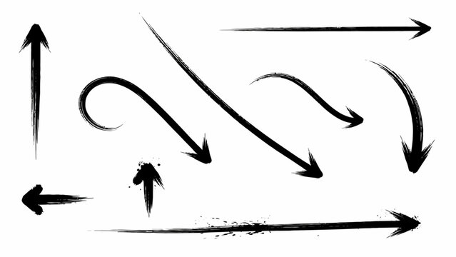 Brush strokes arrows Set of paint brush stroke and abstract grunge banner for graphic decoration. Grunge black paint, ink brush strokes. brush collection, brush stroke arrows for black ink paint

