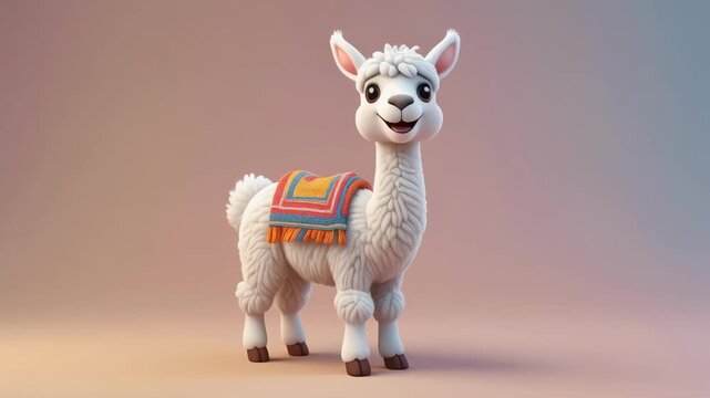 Cute cartoon llama standing in a soft gradient background with subtle animation and a happy expression ideal for children's content