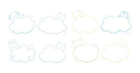Obraz premium kawai animal speech bubble cloude frame doodle element Vector Set