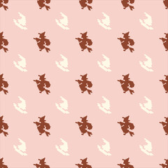 Fototapeta premium Pixel Witch and Ghost Pastel Pink Seamless Pattern Repeat