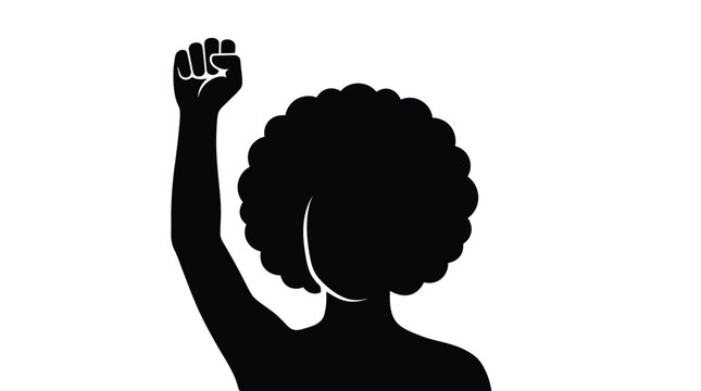 Black Lives Matter vector illustration, female silhouette with raised fist, afro hair, protest symbol, isolated on white background, for social justice and human rights campaigns