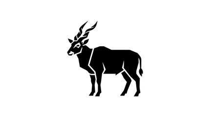 Fototapeta premium Black silhouette of a standing antelope with large curved horns on white background