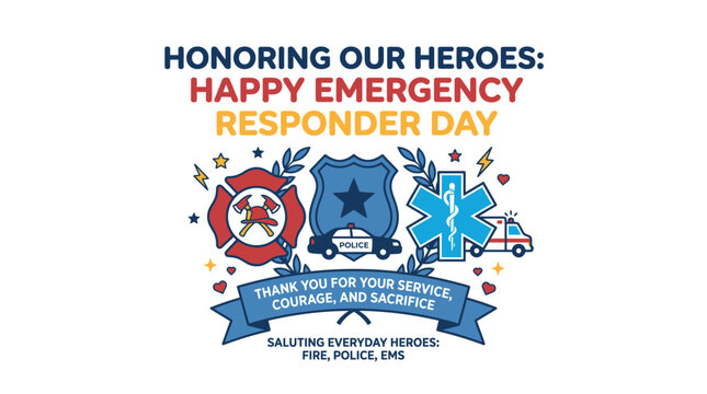 Vector graphic celebrating emergency responder day with fire police an