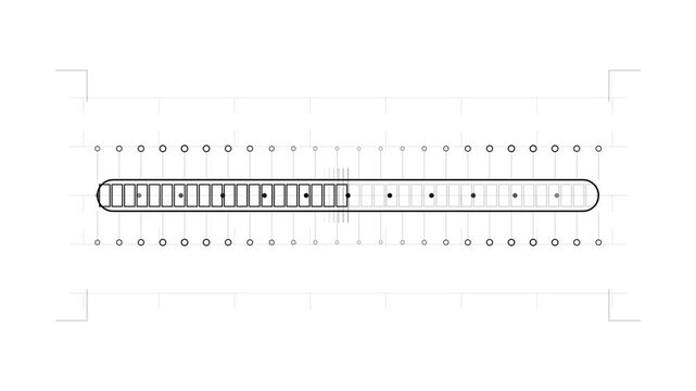 Abstract digital motion render of a loading progress bar UI element with minimalist dots and grid lines on white background