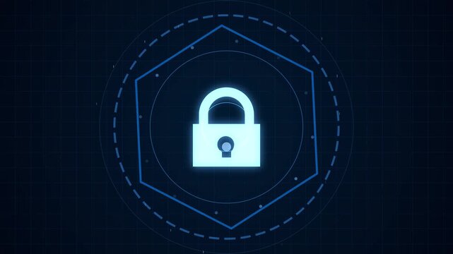 Digital padlock icon symbolizing cybersecurity and data protection in a futuristic network.