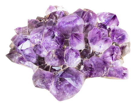 specimen of mineral from geological collection - natural druse of amethyst ctystals isolated on white background