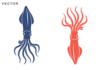 Squid vector icon, Squid silhouette, Squid octopus vector illustration © Badman
