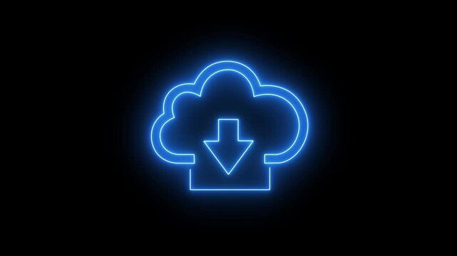 Glowing Neon cloud and download arrow icon signs, glow, arrow, blue, shape, cloud, 4k video.