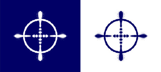 Blue tactical point symbols with dark blue and white color palettes. Minimalist crosshair target scope reticle for sniper shooting weapon sight and gaming interface layout clip art. © dirtyfellas