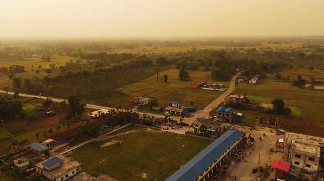 Aerial View of School Compound and Village in Rural Nepal , Haldibaari Jhapa
