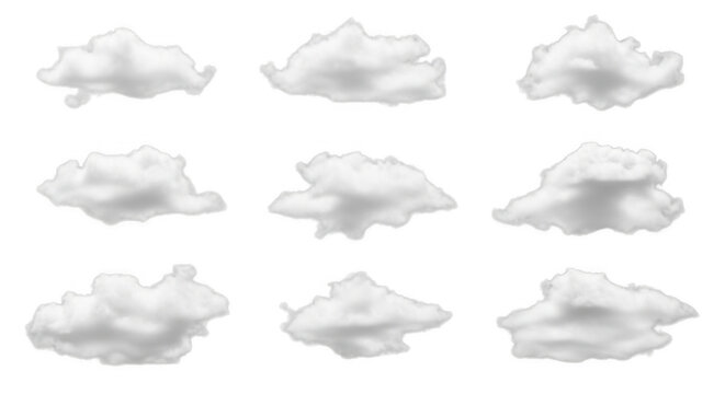 Fluffy Cumulus Clouds in Soft Daylight Isolated on transparent background