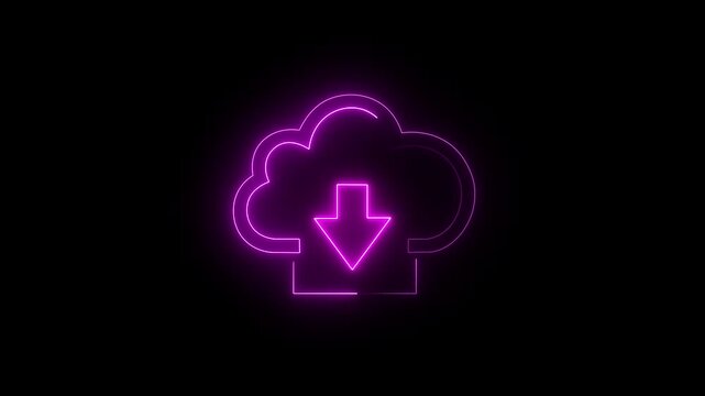 Glowing Neon cloud and download arrow icon signs, glow, arrow, Purple, shape, cloud, 4k video.