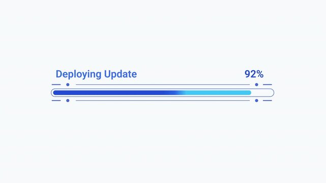 Flat vector illustration of a modern deploying update progress bar with percentage indicator, representing software deployment, system updates, installation progress, and digital workflow.