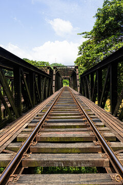 Old metal truss railway bridge