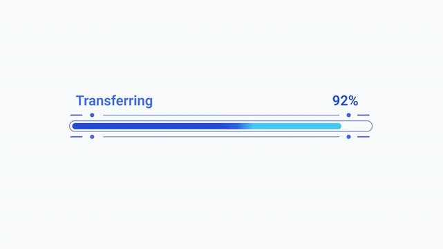 Flat vector illustration of a modern transferring progress bar with percentage indicator, representing data transfer, file migration, software progress, and digital workflow.