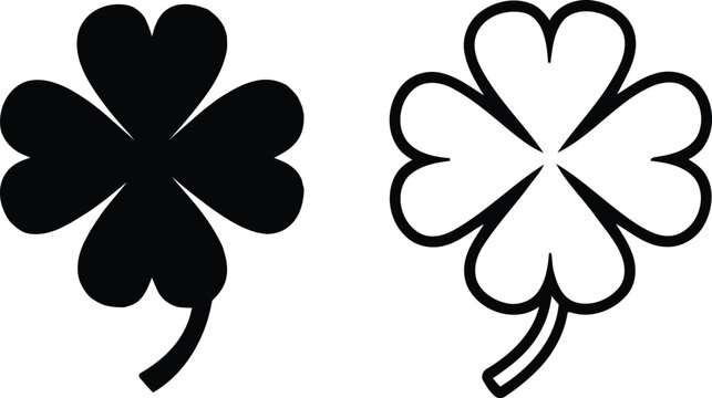 Black and white four leaf clover icon vector illustration.