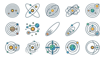 Modern Colorful Space and Astronomy Set with Planets Stars Comets and Solar Systems in Minimalist Style © Guling