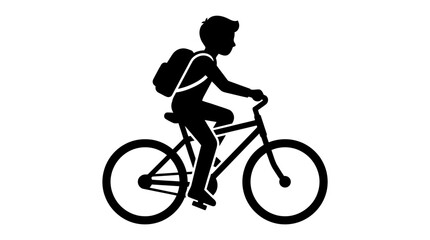 Obraz premium Back to school, Black silhouette of a child riding bicycle, biking icon, kid cyclist, vector illustration isolated on White Background
