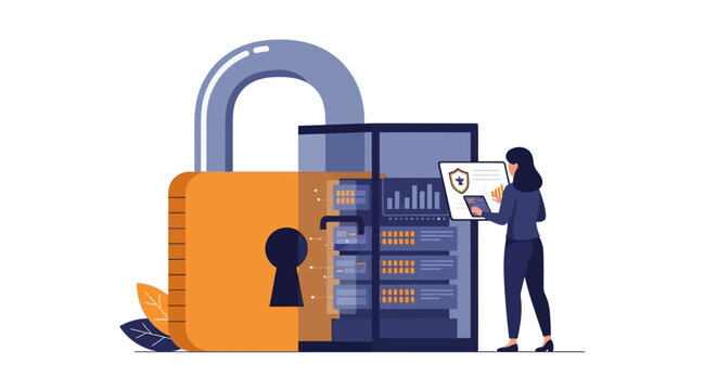 Cyber Security and Data Protection Concept with IT Professional Monitoring Secure Server Illustration
