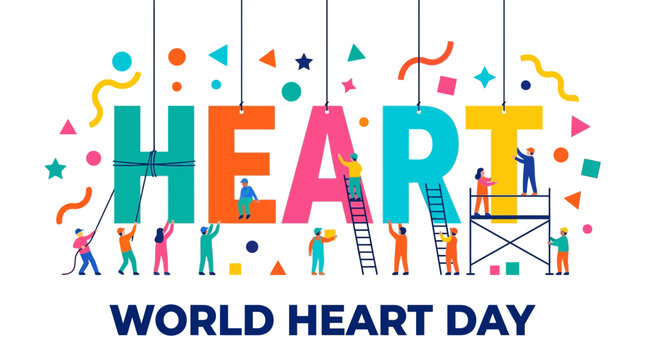 World Heart Day Celebration with People Building Colorful Letters