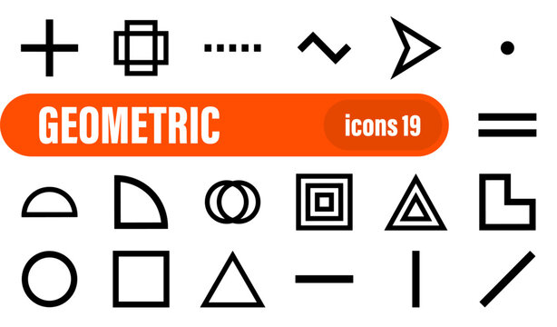 Set of 19 basic geometric shape line icons