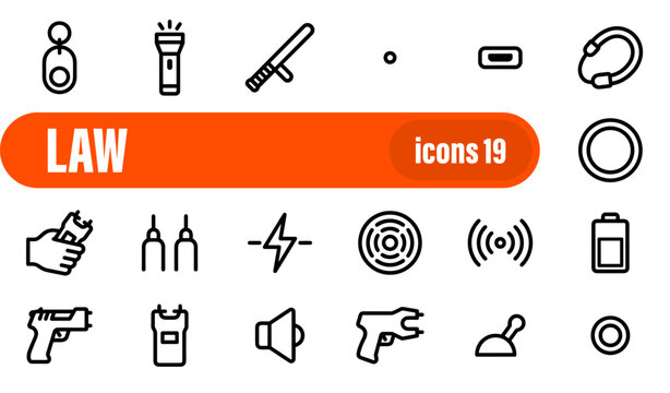 Set of 19 Law Enforcement and Security Line Icons