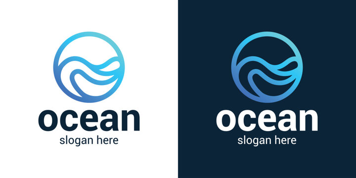 Ocean wave logo design illustration. Abstract wave design with line style minimalist vector icon symbol