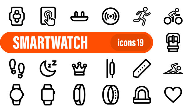 Smartwatch and fitness activity tracking icon set