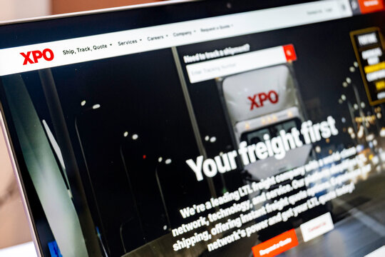 Mexico city, mexico, 01 08 2026: xpo logistics website displaying freight shipping services on laptop