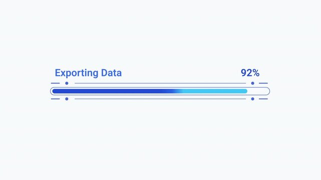 Flat vector illustration of a modern exporting data progress bar with percentage indicator, representing data export, file transfer, software progress, and digital workflow.