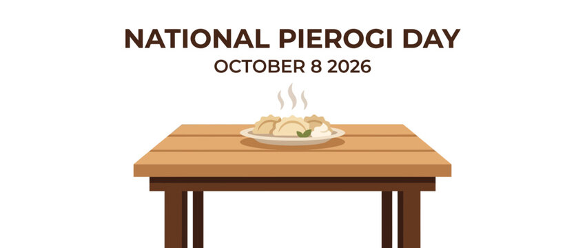 Flat vector illustration of steaming hot dumplings on wooden table