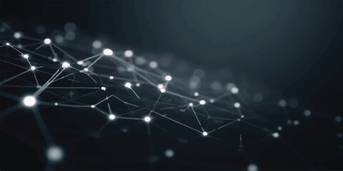 Perspective view of digital network connections with glowing nodes and lines technology connection abstract internet structure communication connectivity innovation intelligence computing © RoyhanaFatema