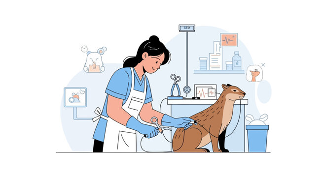 Veterinarian giving treatment to a sick animal at clinic
