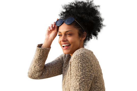 Attractive black woman smiling outdoors