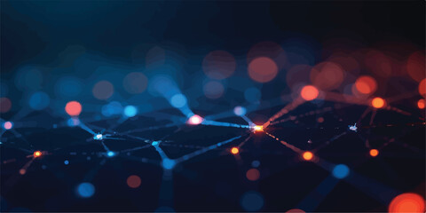 Futuristic data network with glowing interconnected lines and bokeh nodes technology connection internet communication abstract background information structure infrastructure computing © RoyhanaFatema